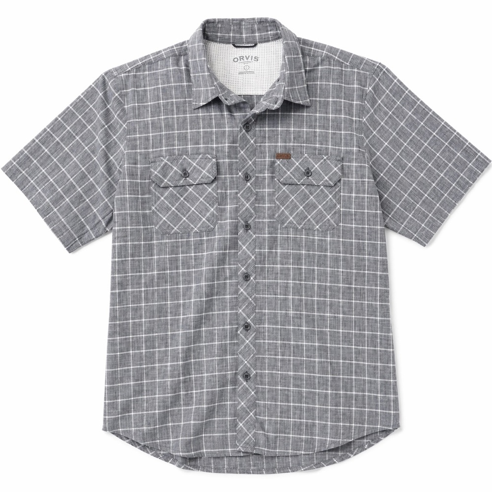 Orvis Gray Windowpane Men’s Large Short-Sleeve Button Down Outdoor Plaid Shirt